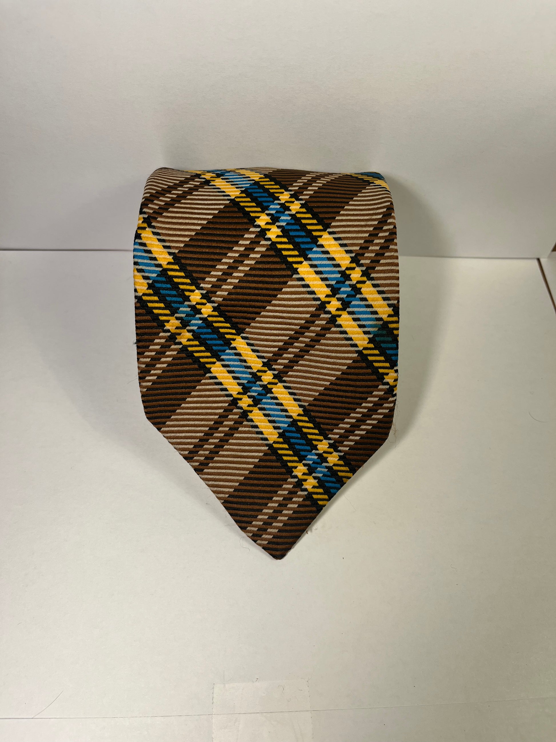 Brown Blue & Yellow striped tie