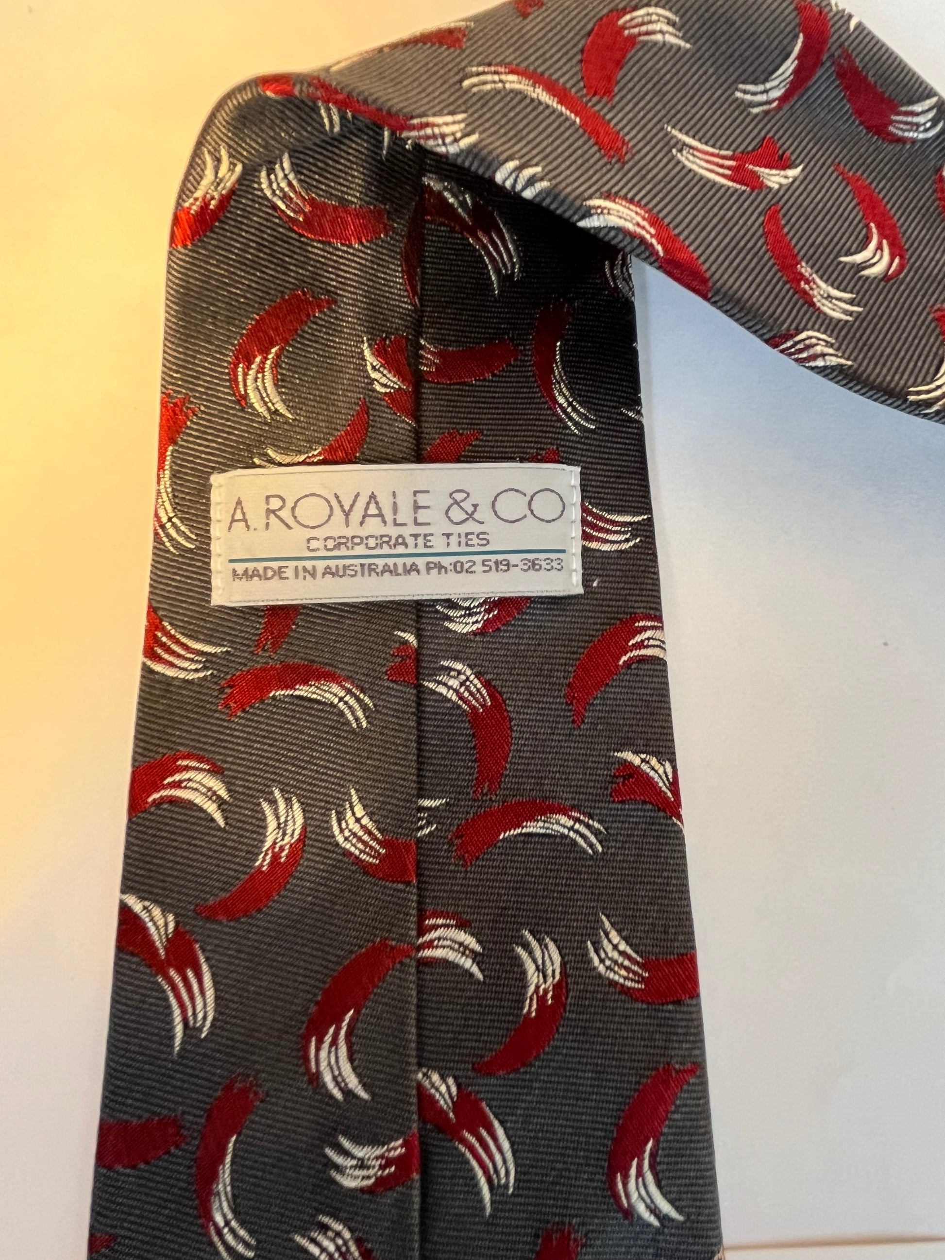 Red white and grey patterned tie Made in Australia