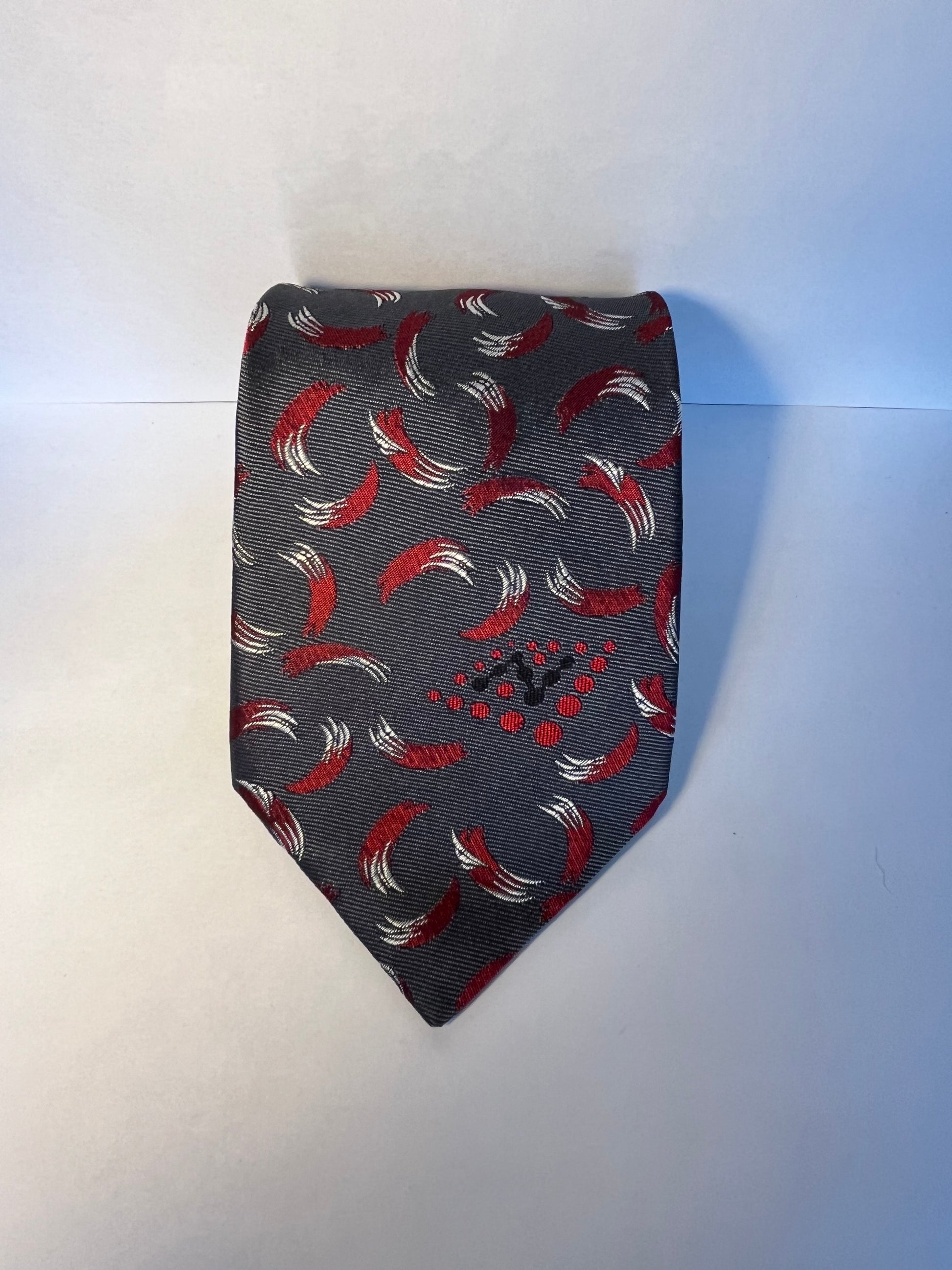 Red white and grey patterned tie Made in Australia