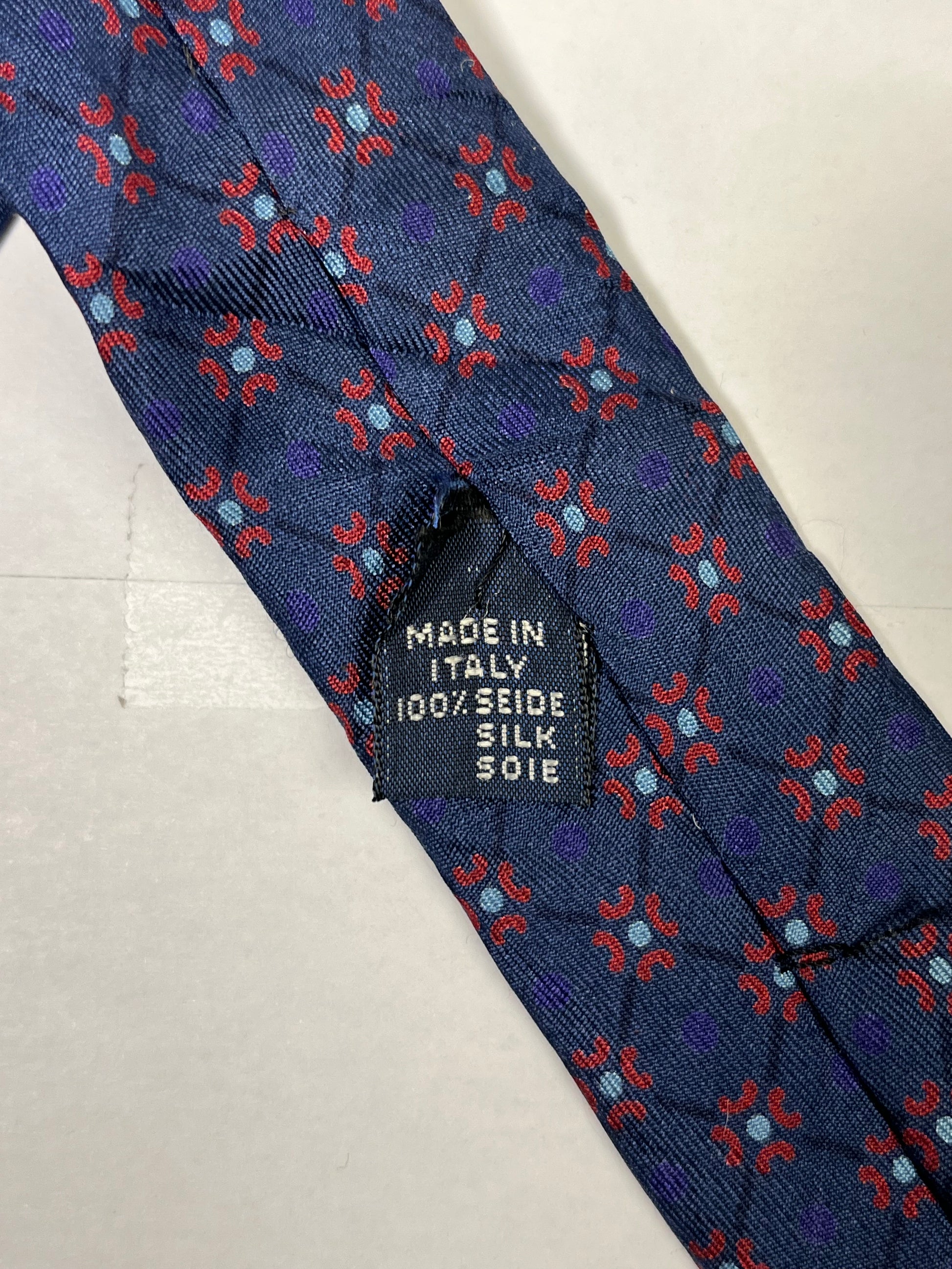 Navy and red flower tie 100% silk Made in Italy
