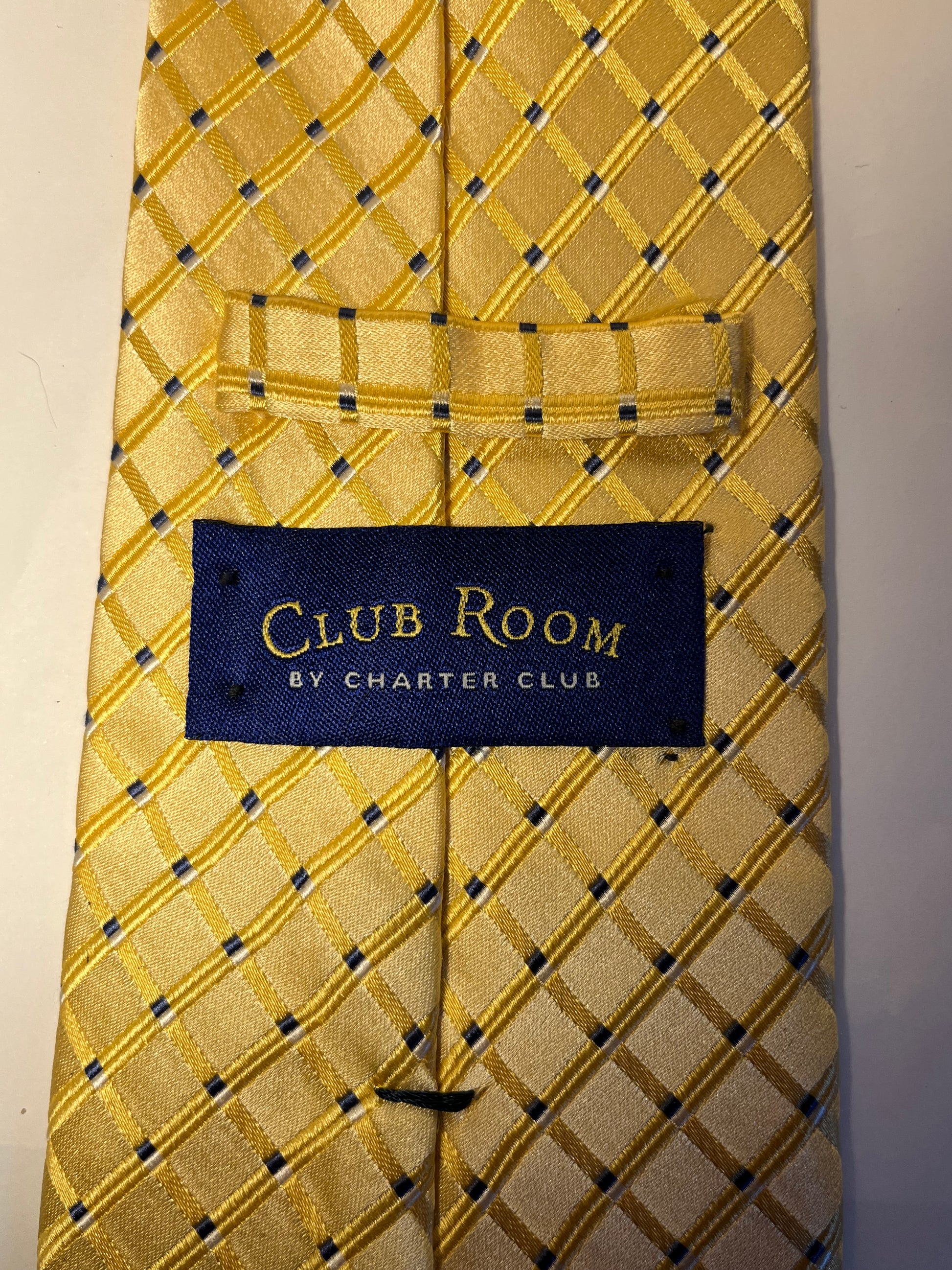 Gold blue polkadotted 100% silk tie