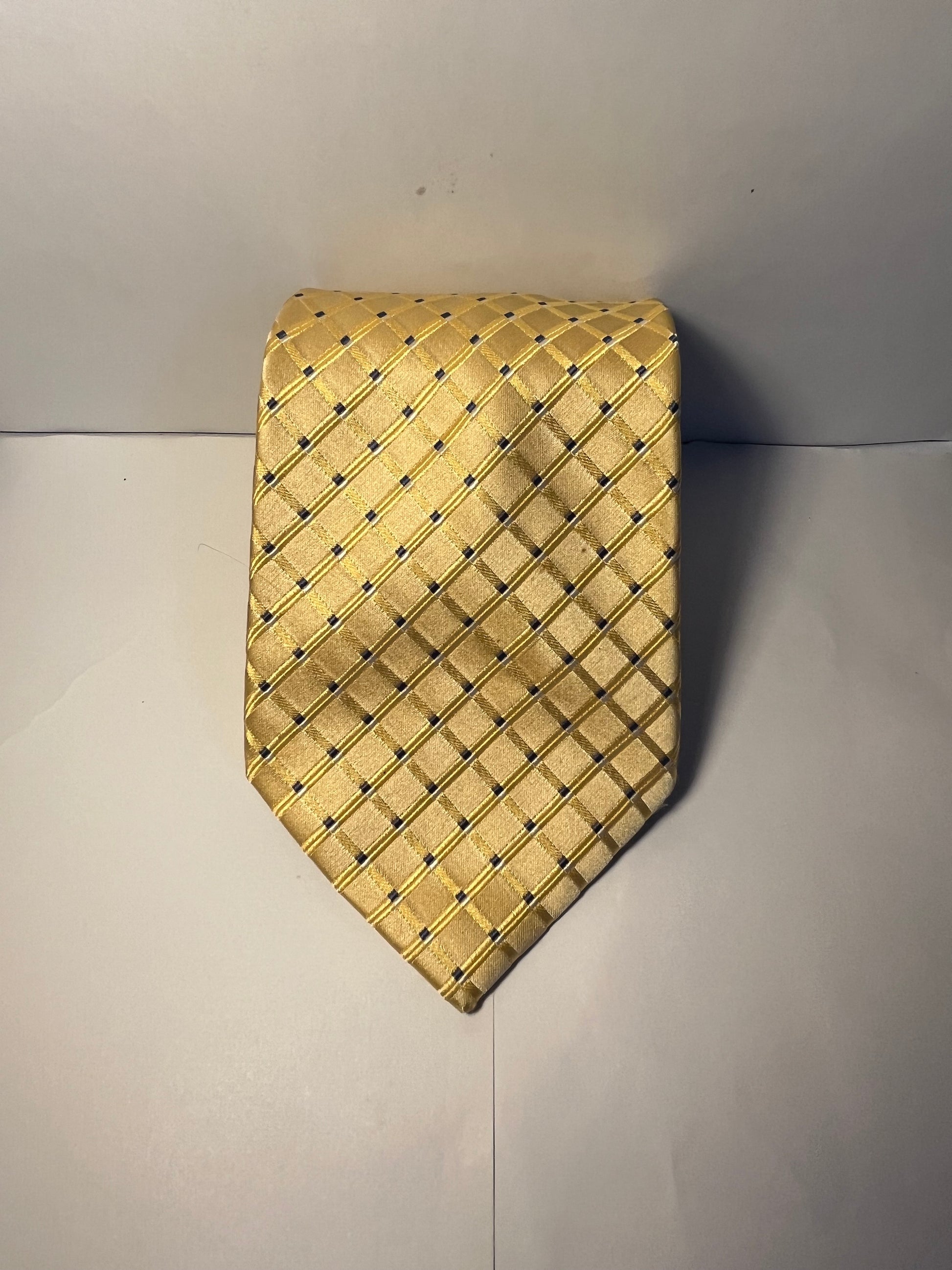 Gold blue polkadotted 100% silk tie