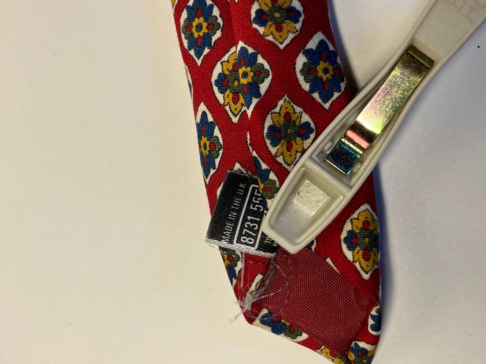 Red flower patterned tie made in the UK
