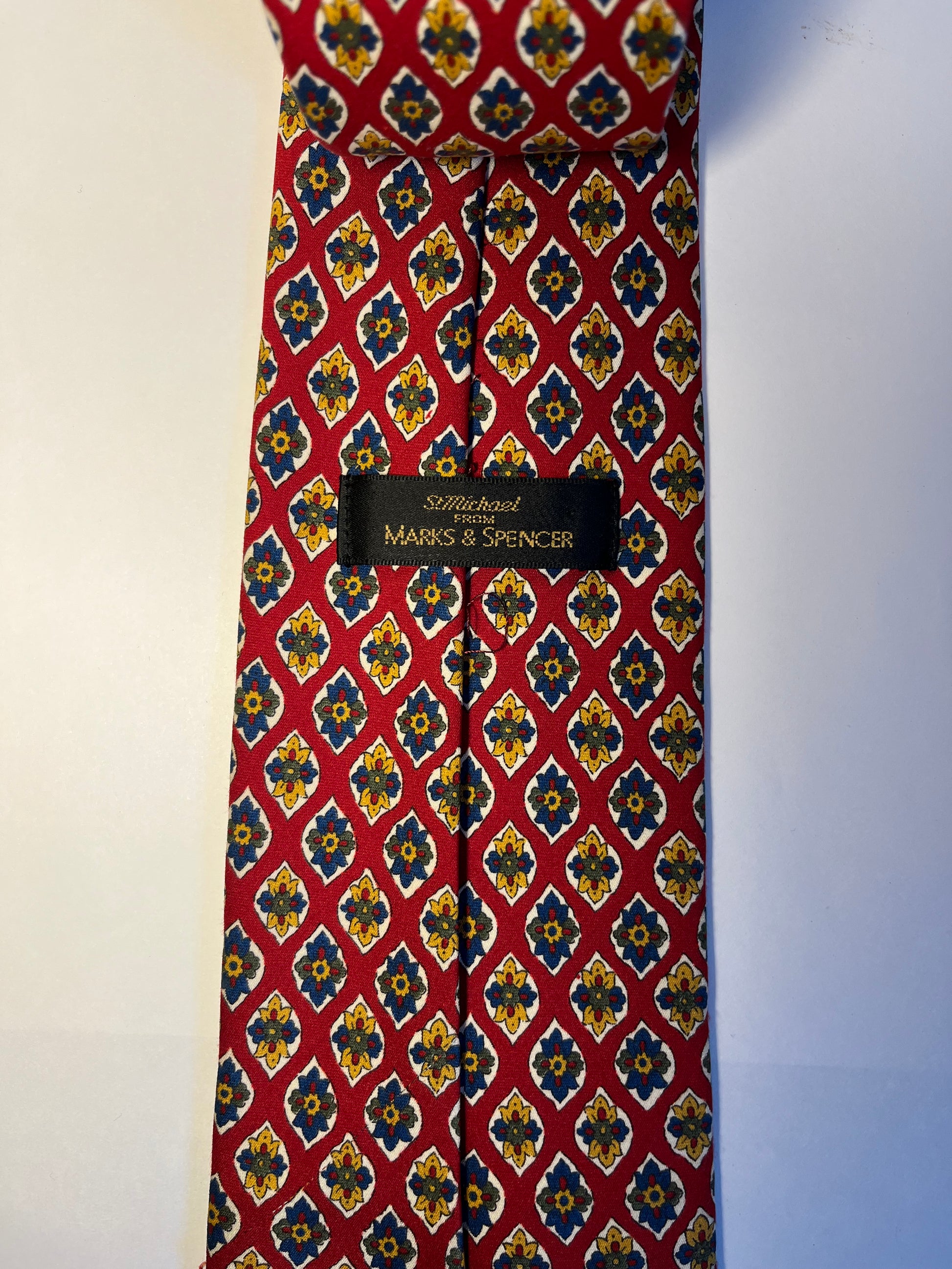 Red flower patterned tie made in the UK