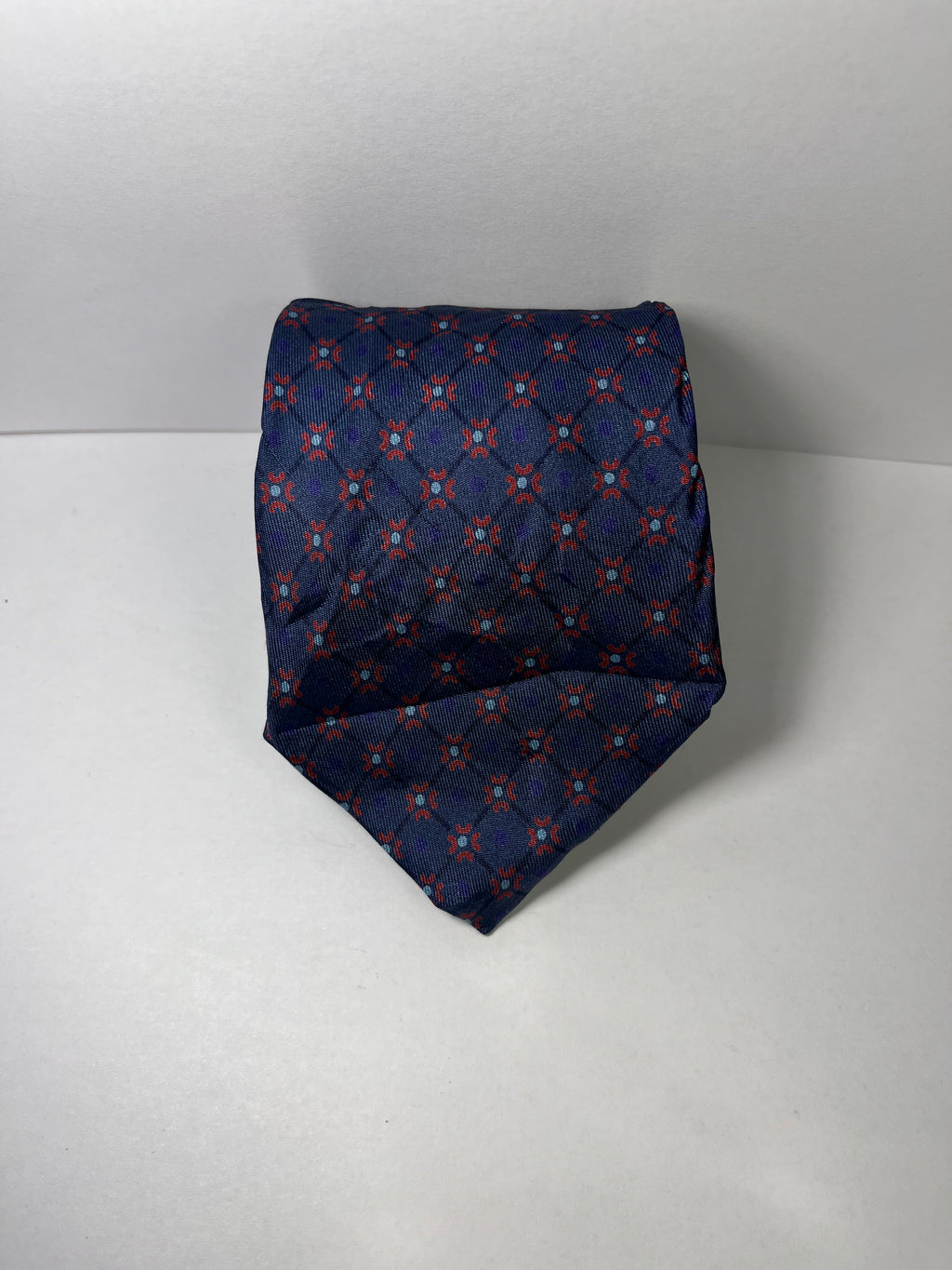 Navy and red flower tie 100% silk Made in Italy