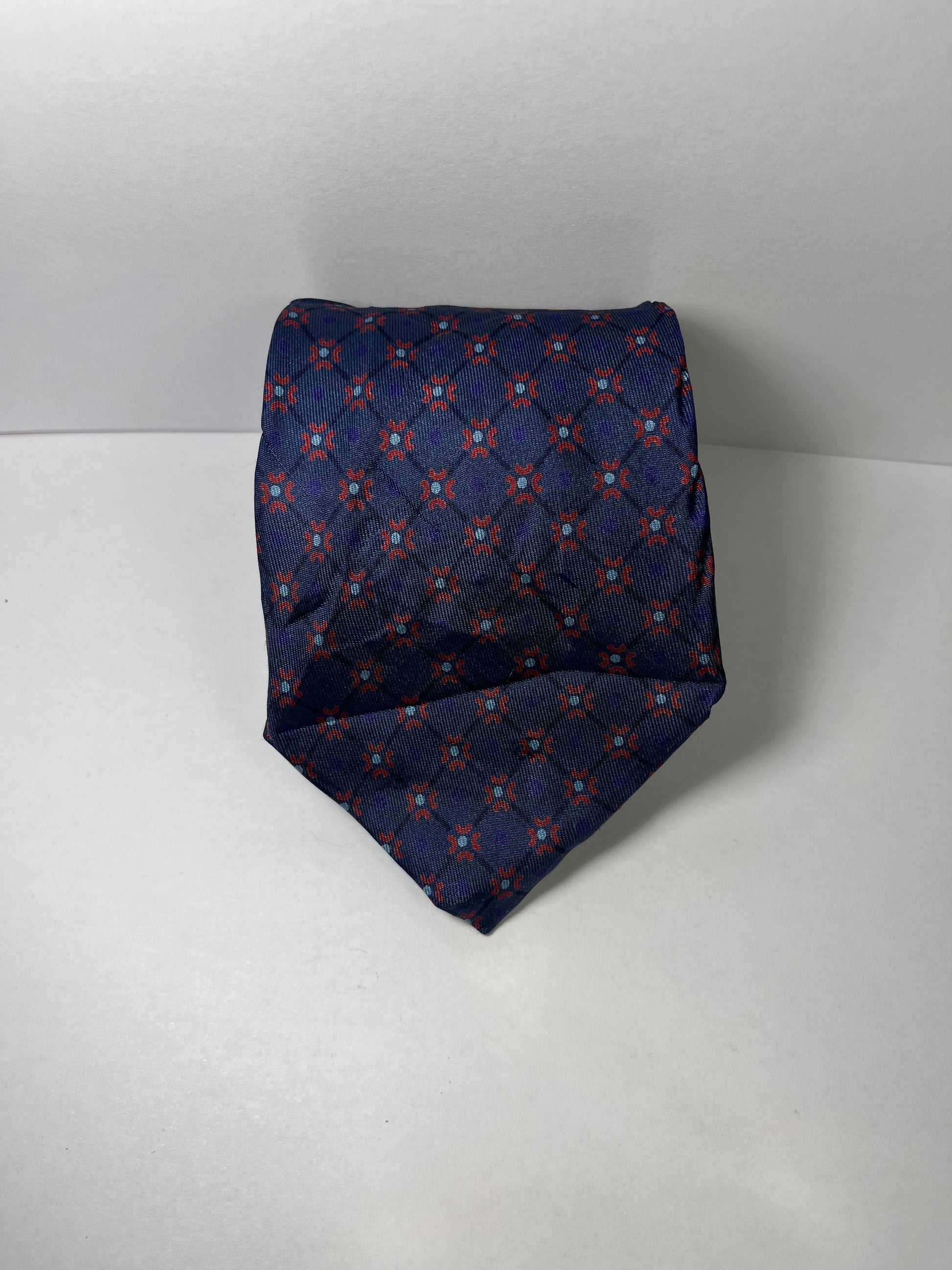 Navy and red flower tie 100% silk Made in Italy